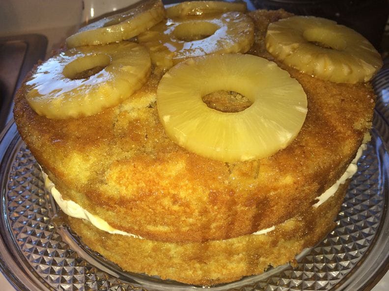 Moist and fluffy banana cake with caramel icing on top