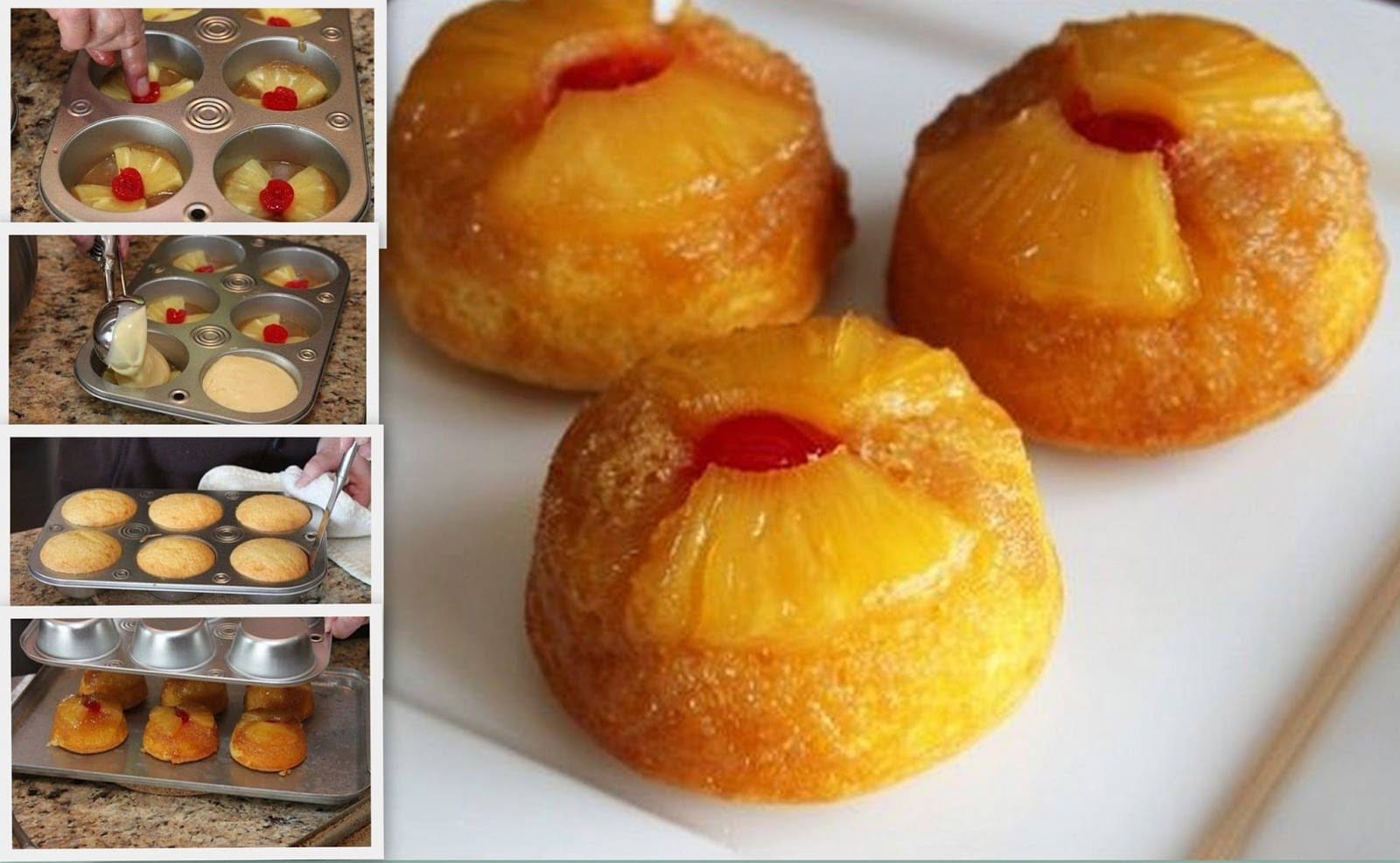 A close-up of a Pineapple Upside Down Cupcake with melted butter and brown sugar.