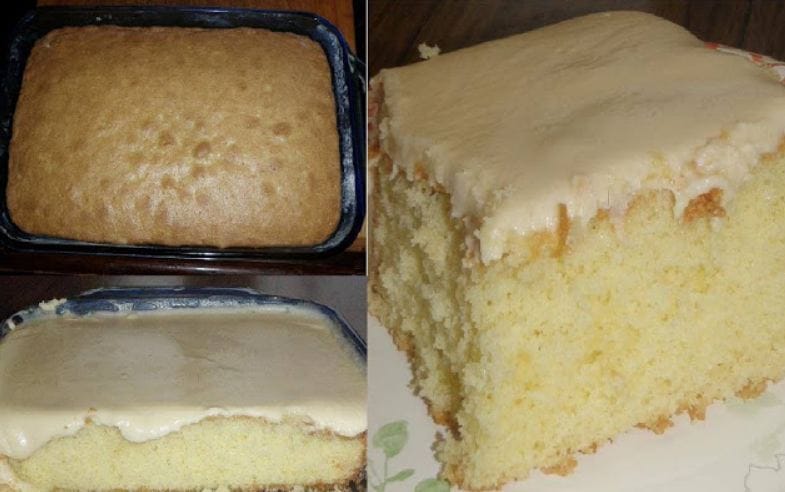 Slice of Granny’s Old Fashioned Butter Cake with Butter Cream Frosting