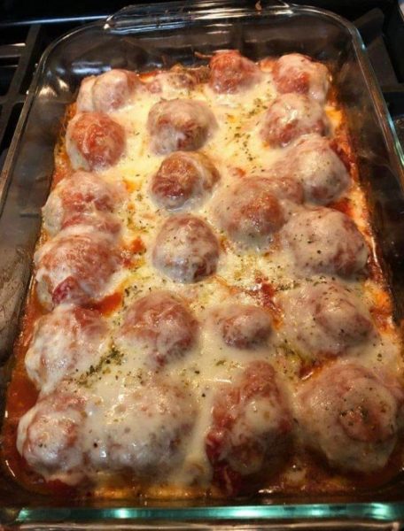 Meatball casserole served on a plate