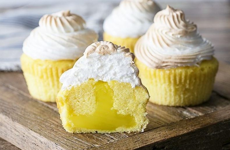 Lemon Meringue Cupcakes with Meringue Topping and Lemon Zest