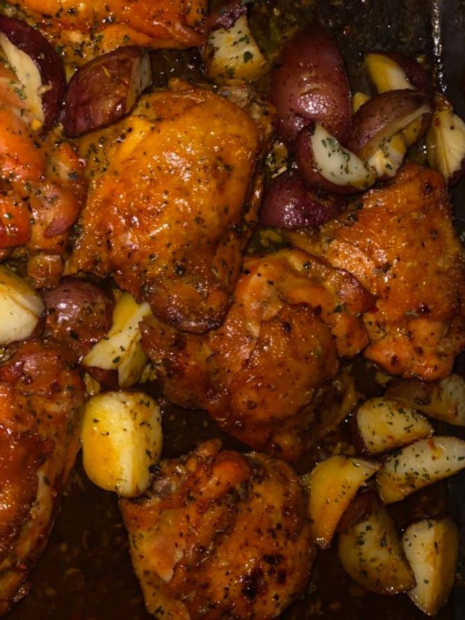 Baked chicken thighs with potatoes