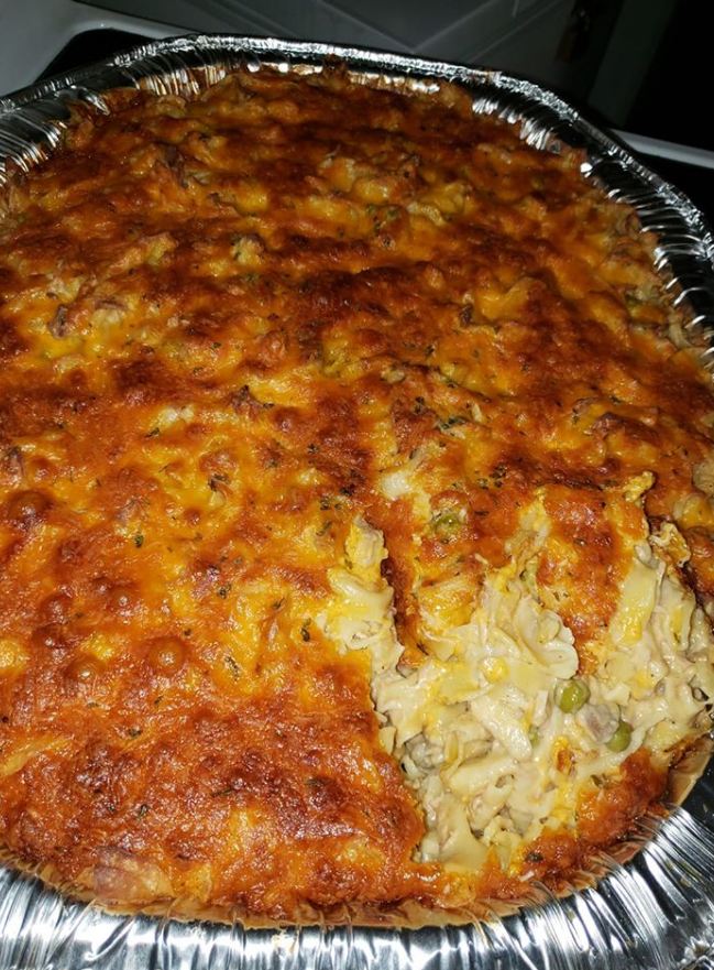 A delicious tuna casserole with a crispy breadcrumb topping