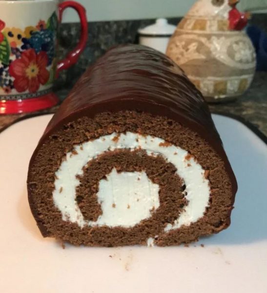 Christmas Chocolate Roll Cake with Cream Cheese Filling and Ganache - Festive Dessert