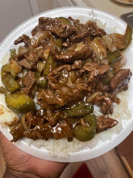 Golden Style Pepper Steak on a Stir-Fry Pan