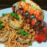 Garlic Spaghetti with Shrimp and Lobster Tails