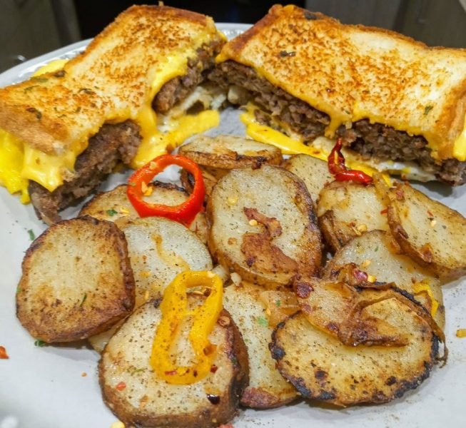 Sausage, Egg, and Cheese Grilled Cheese Breakfast Sandwich