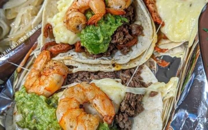 Shrimp and beef tacos