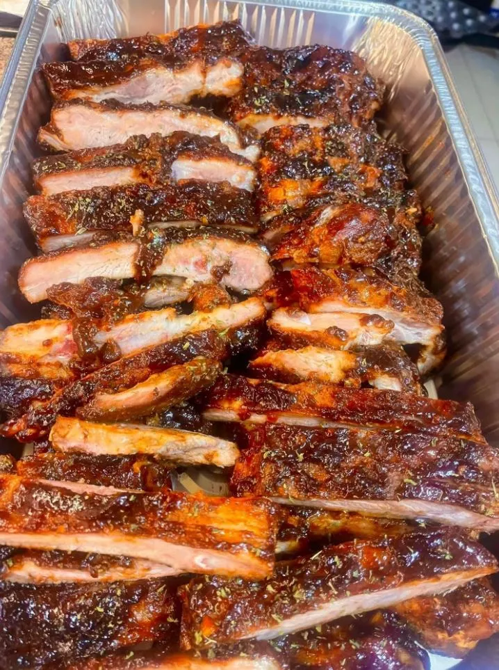 Air Fryer Dry Rub Ribs - A golden rack of ribs seasoned to perfection, ready to be served.