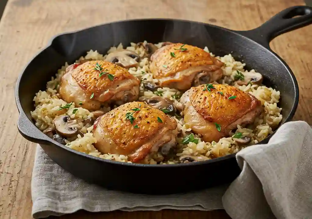 One Pot Mushroom Chicken and Rice