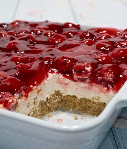 Classic Cherry Delight dessert on a white plate