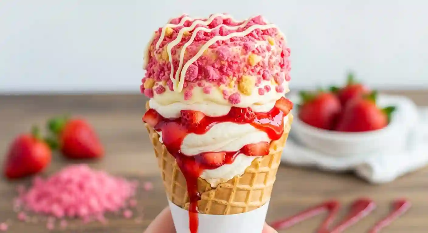 Strawberry Crunch Cheesecake Cones