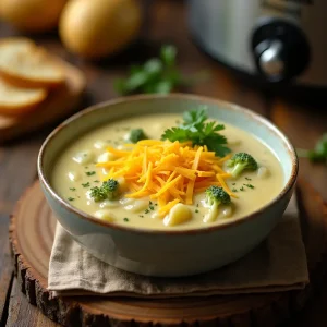 Slow Cooker Potato Broccoli Cheddar Soup