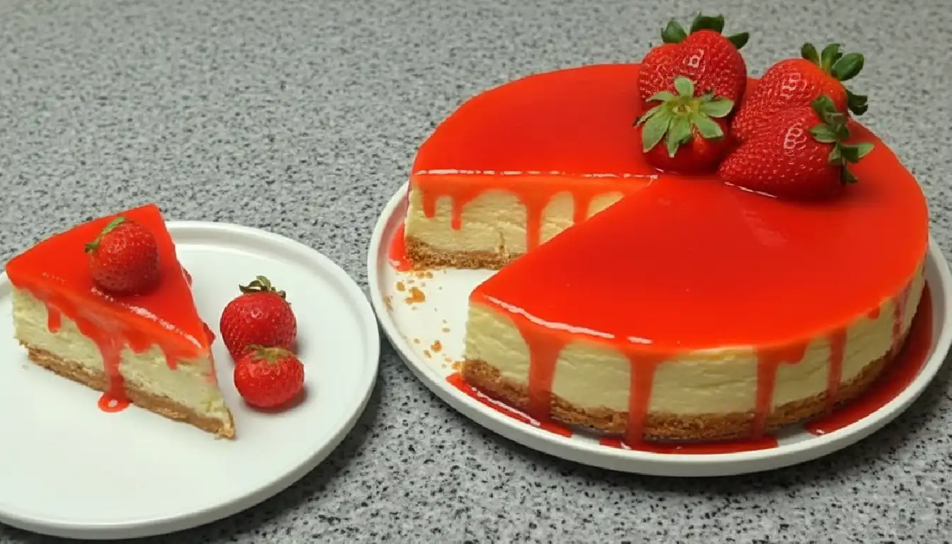 New York Cheesecake With Homemade Strawberry Sauce