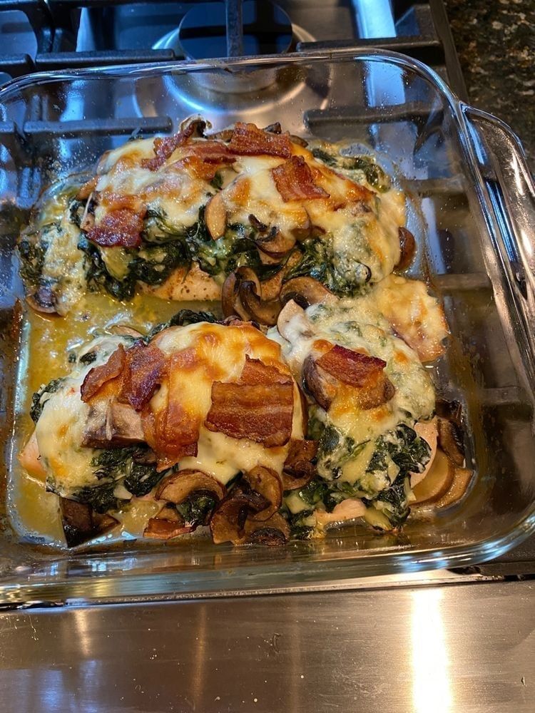 "Image of Smothered Chicken with Spinach, Potatoes, and Mushrooms"