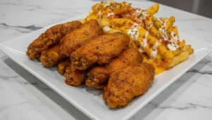Lemon Pepper Hot Wings with Bacon Cheese Fries Recipe