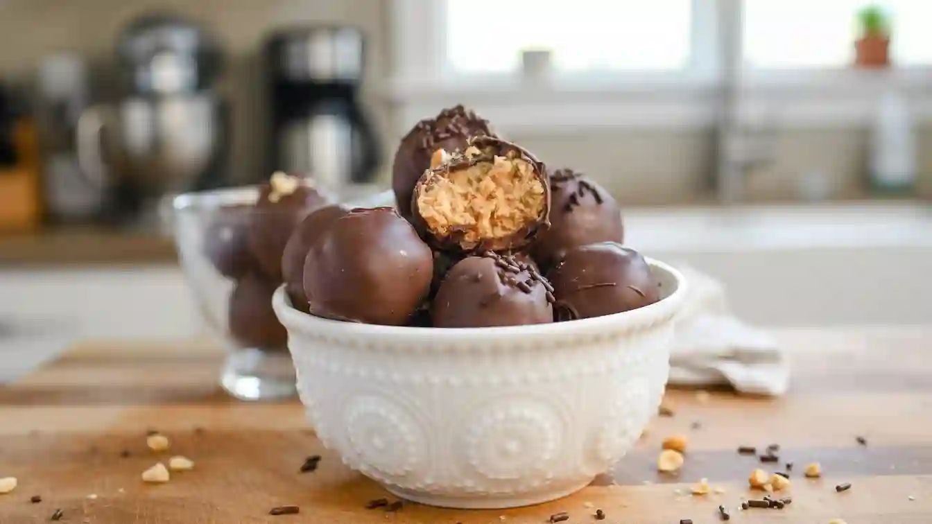 Chocolate Peanut Butter Balls with Rice Krispies