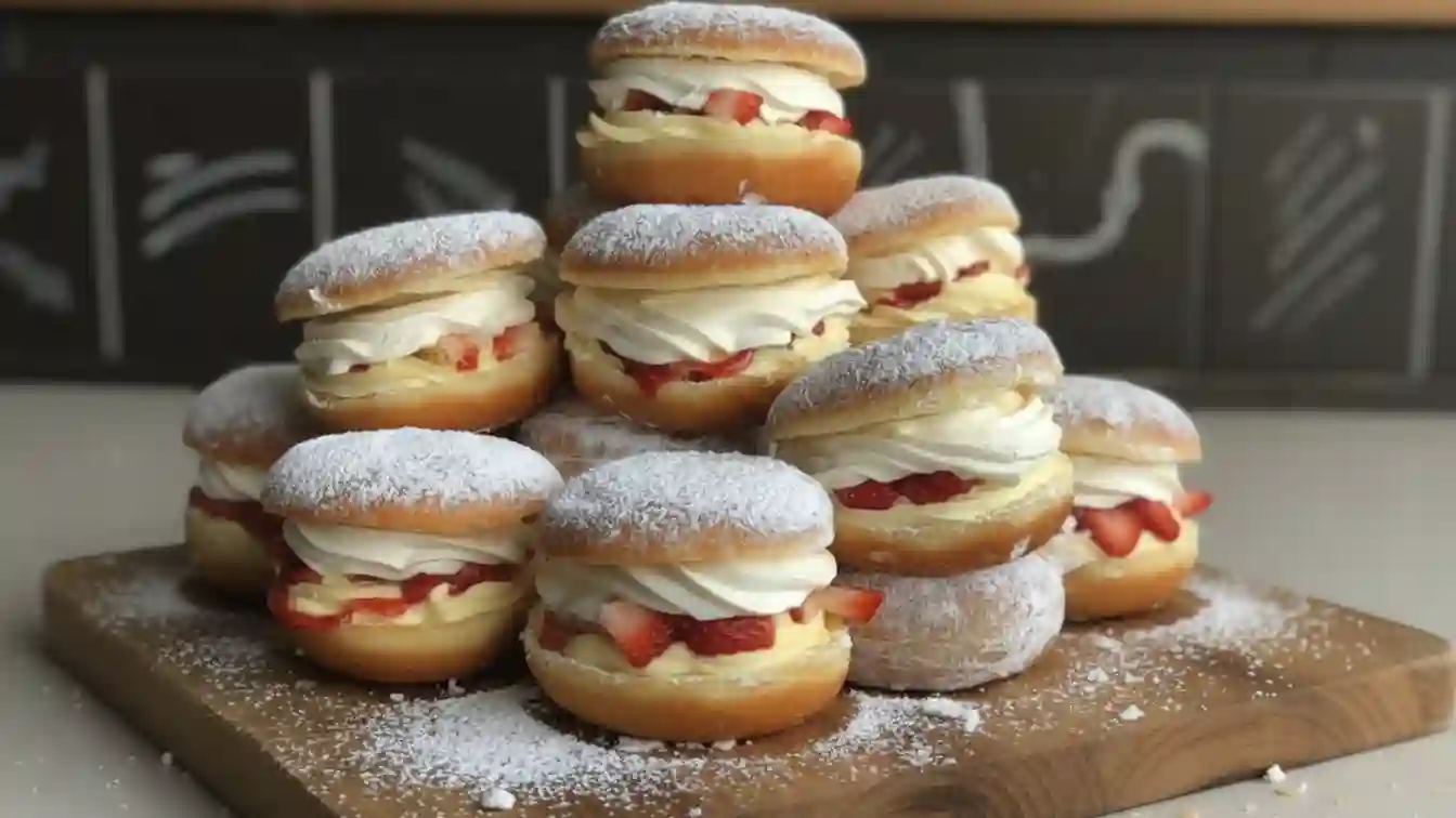 "Delightful Strawberry Bombs with Cream Filling and Garnish"