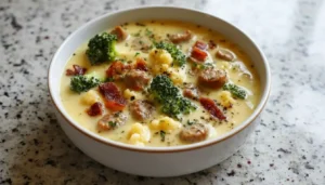 Broccoli Cauliflower Cheese Soup with Sausage