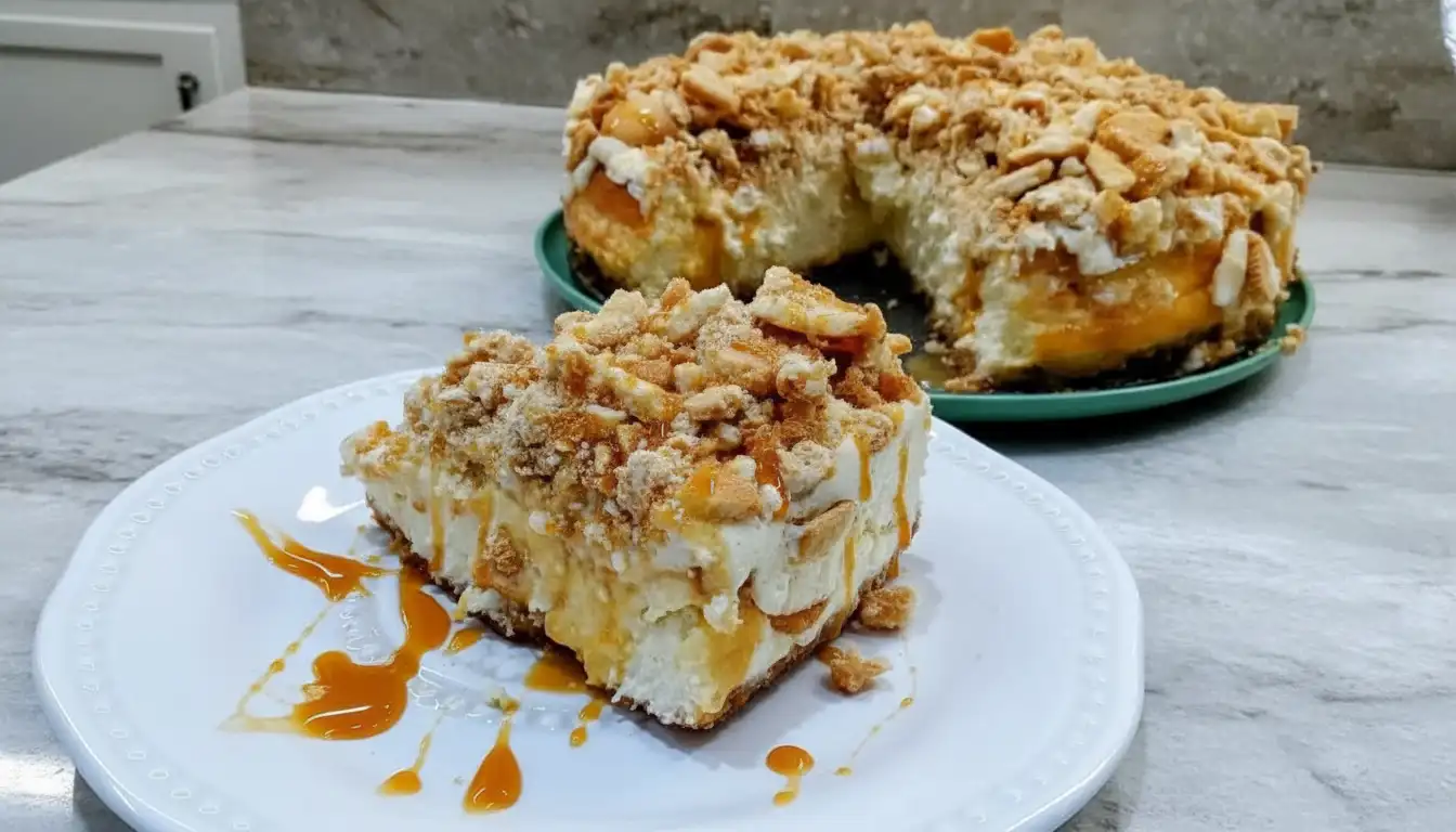 Caramel Stuffed Vanilla Crunch Cheesecake Recipe