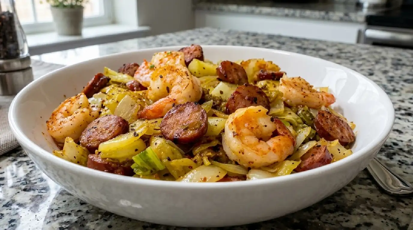 The Best Southern Fried Cabbage with Shrimp and Sausage