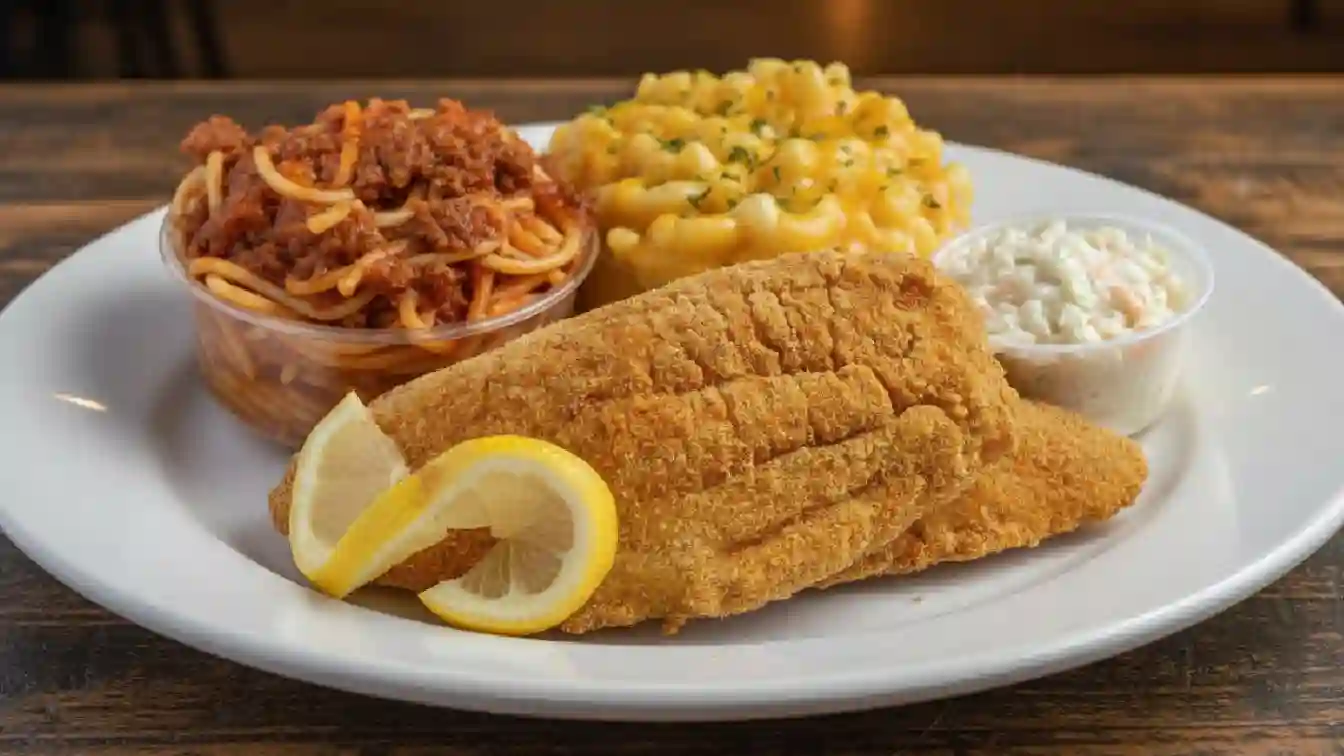 Fried Catfish, candied yams, Mac and cheese, collard greens and cornbread recipe