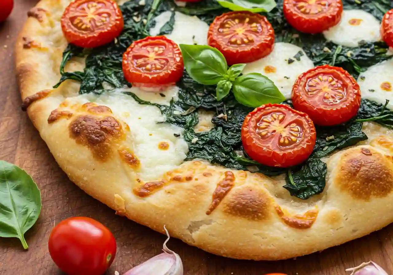 Garlic Roasted Tomato and Spinach Flatbread