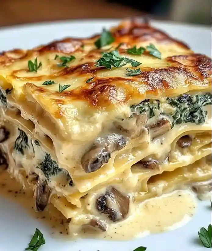 Creamy Spinach & Mushroom Lasagna