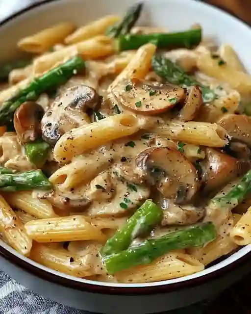Creamy Mushroom & Asparagus Chicken Penne Recipe