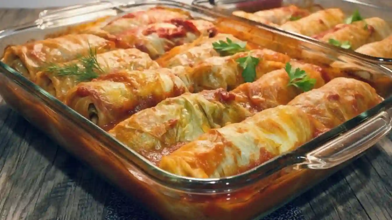 Plate of hot and savory Old Fashioned Stuffed Cabbage Rolls