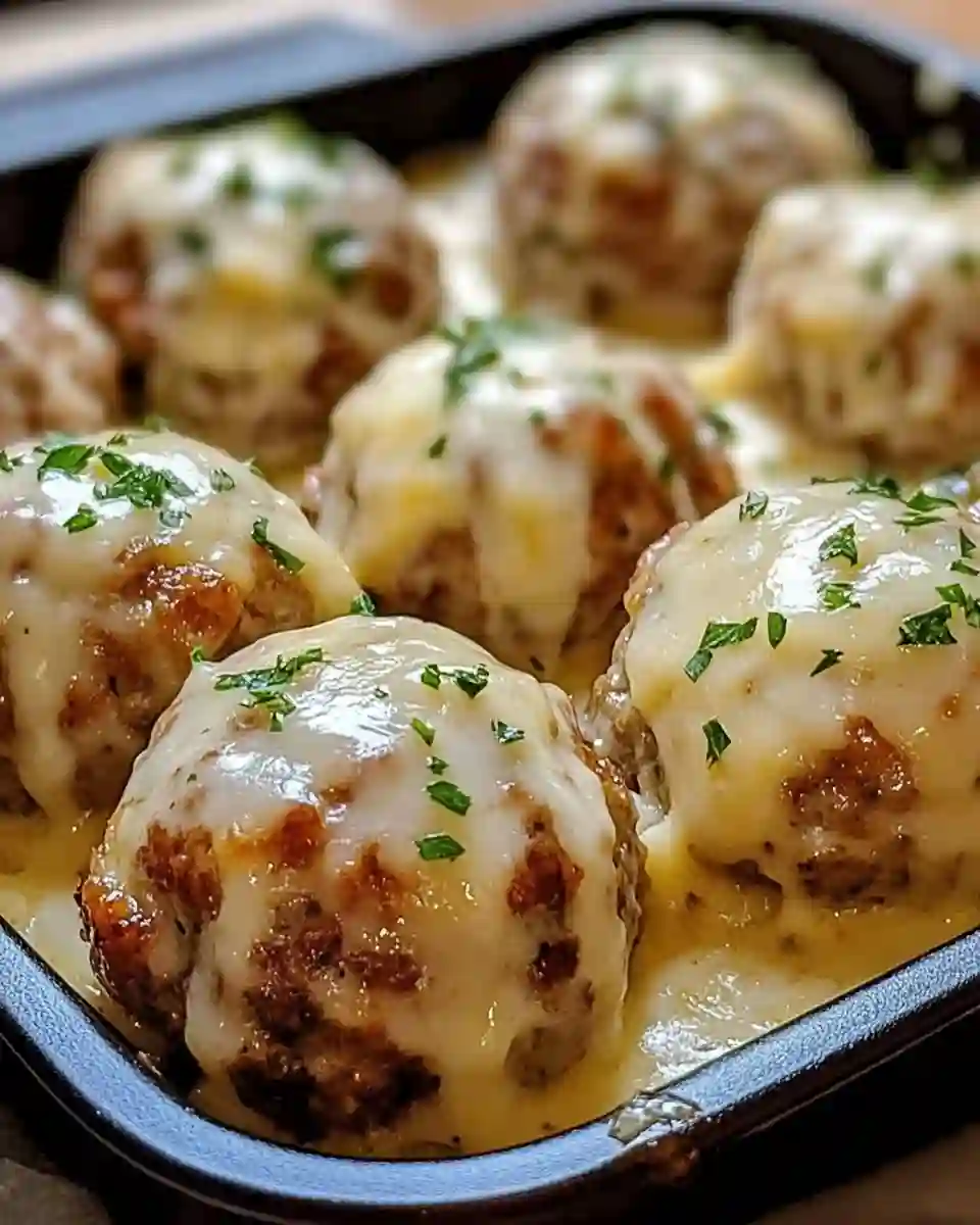 Creamy Garlic Butter Alfredo Stuffed Meatballs