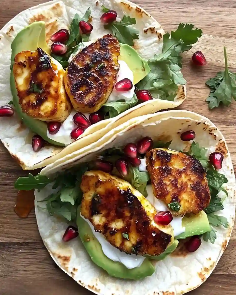 Hot Honey Halloumi and Mint Tacos