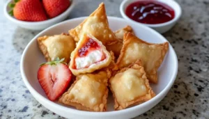 Deep-Fried Strawberry Cheesecake Wonton Bites