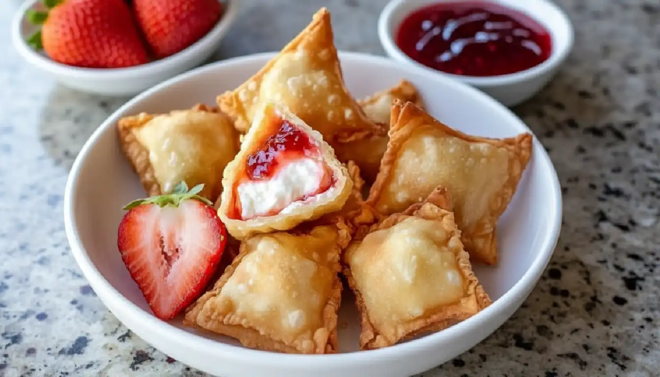 Deep-Fried Strawberry Cheesecake Wonton Bites turned out