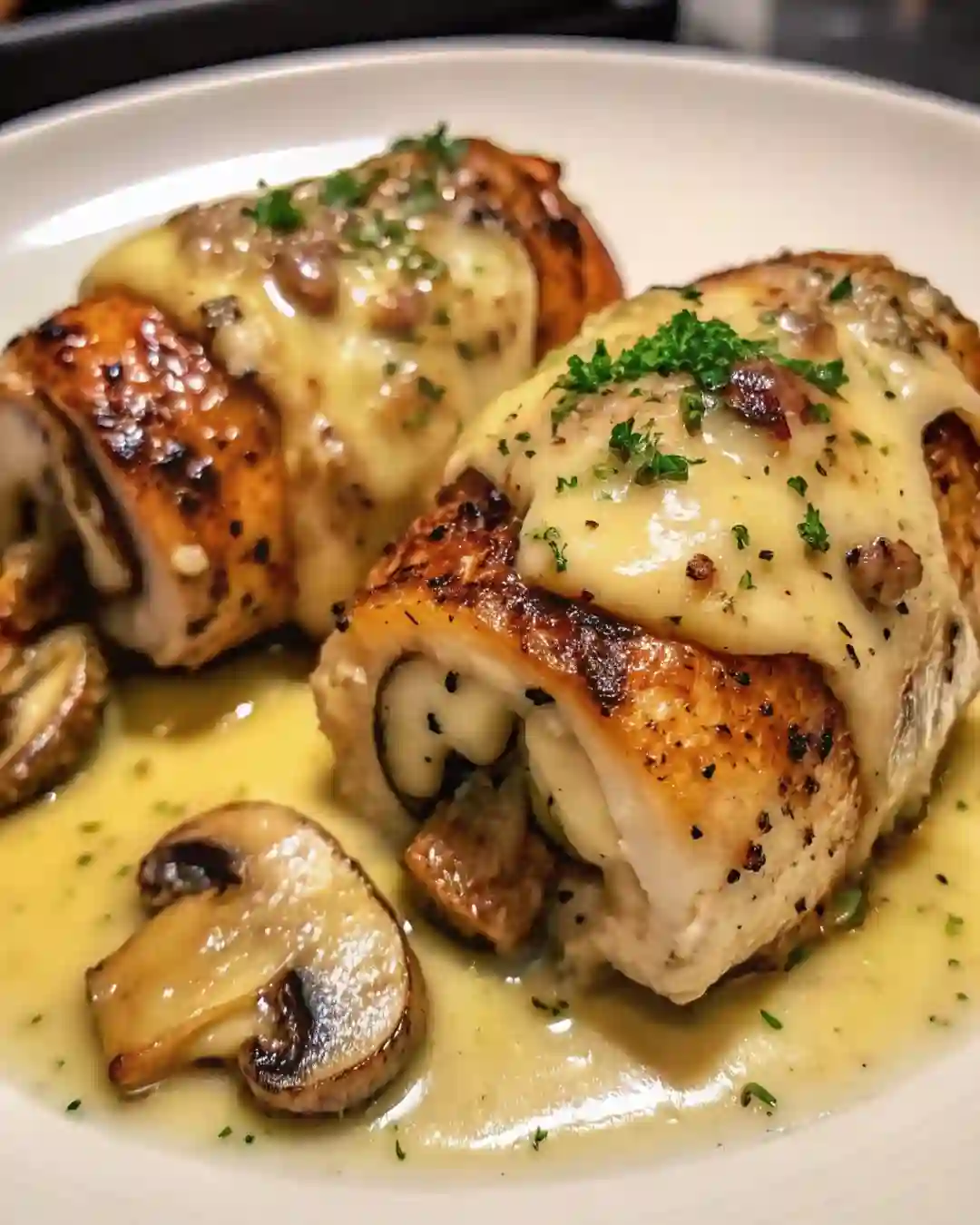 Cheesy Garlic Butter Mushroom Stuffed Chicken