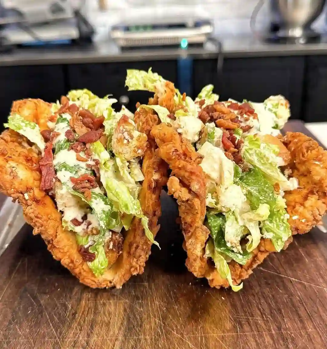 Fried Chicken Caesar Salad Tacos