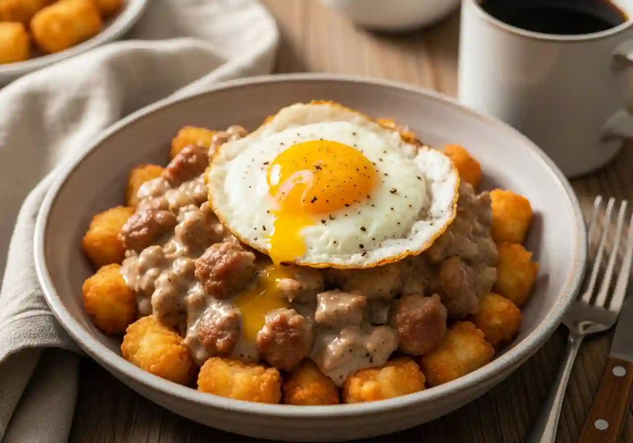 Tater Tot Breakfast Bowl with Sausage Gravy