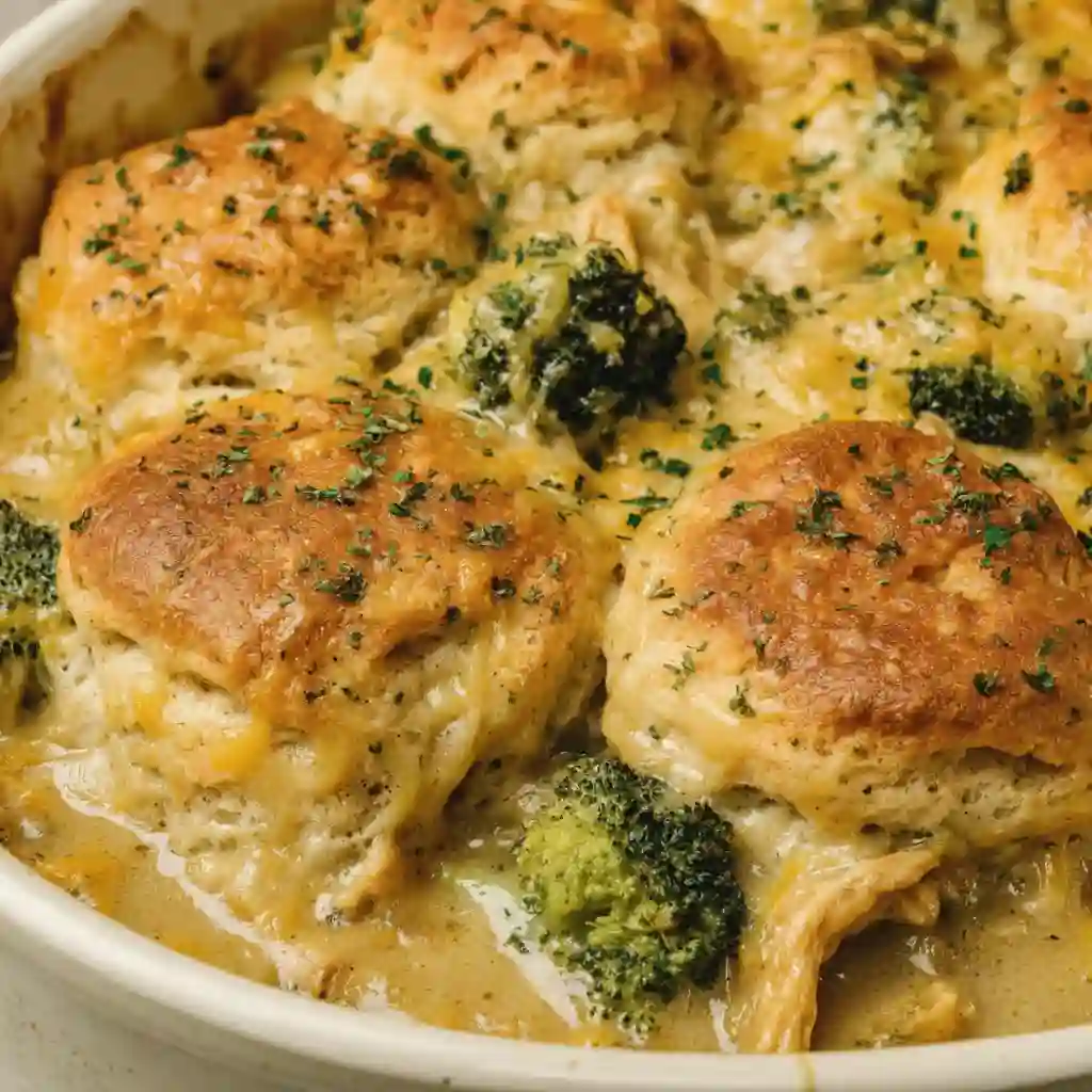 Broccoli Cheddar Biscuit Casserole