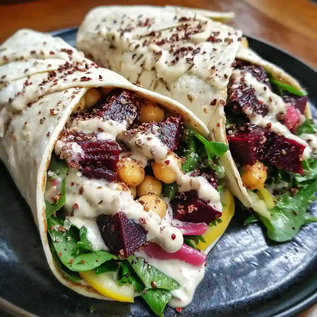 Roasted Beet Chickpea Wraps