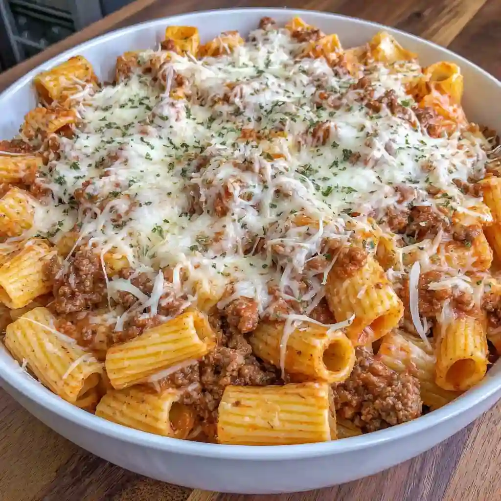 Cheesy Beef Rigatoni Bake