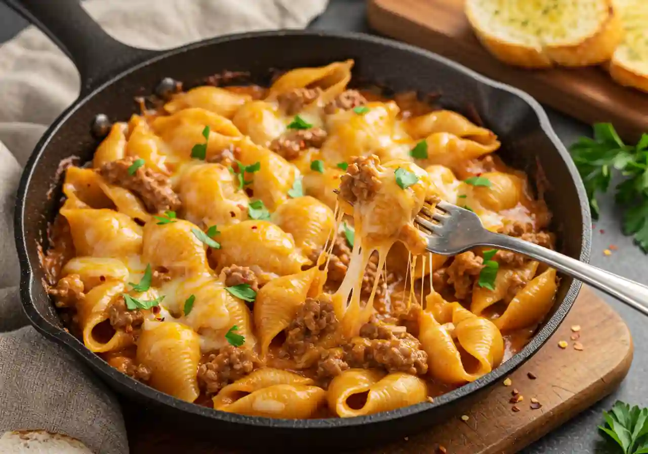 Creamy Cheesy Beef and Shells