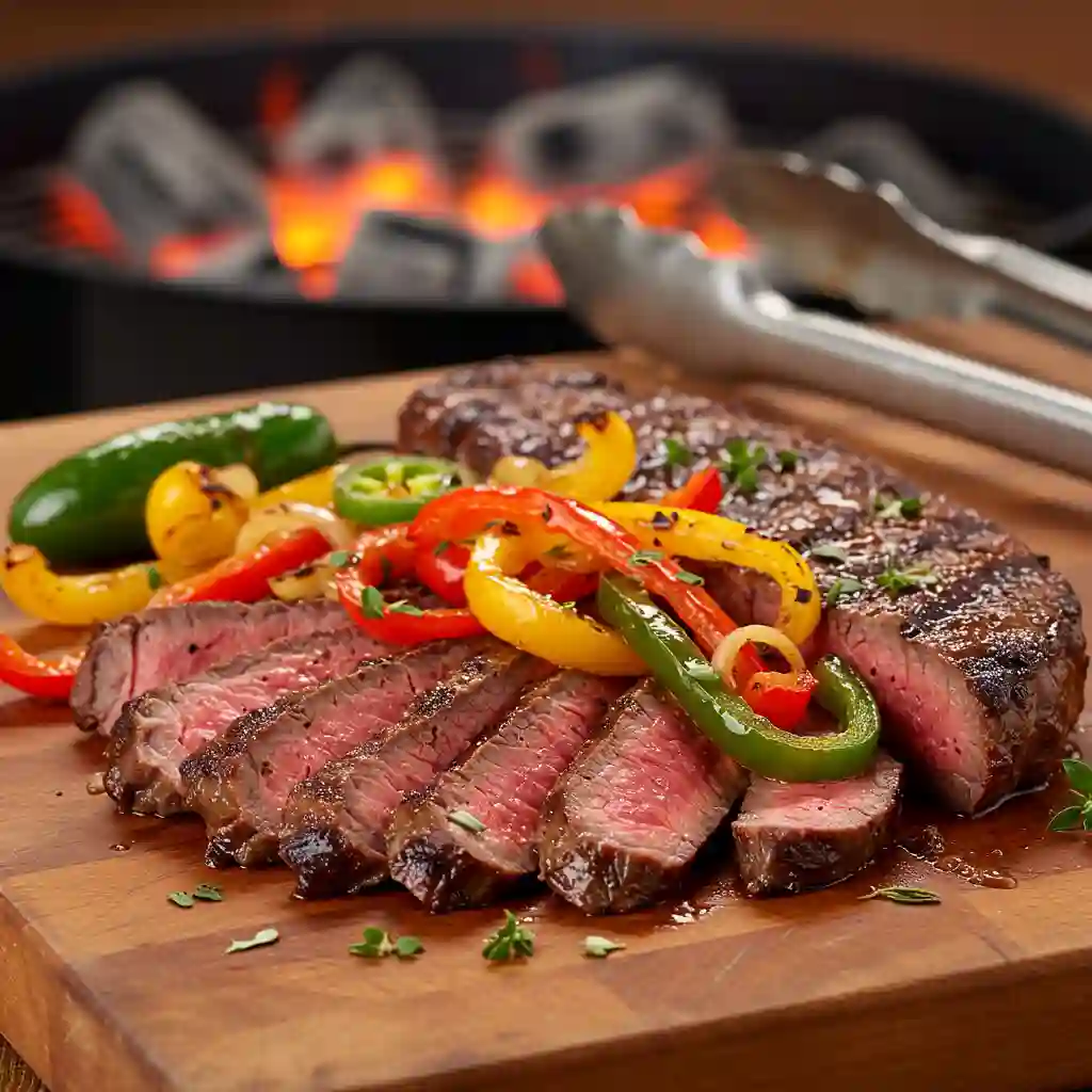 Grilled Tri Tip with Onions and Peppers