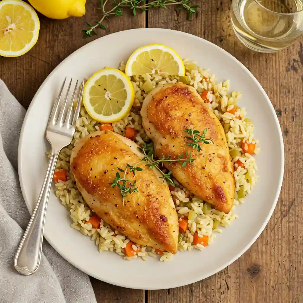 Lemon Herb Chicken Breasts with Rice Pilaf