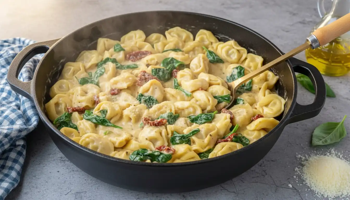 One-Pan Creamy Tuscan Tortellini Pasta with Spinach