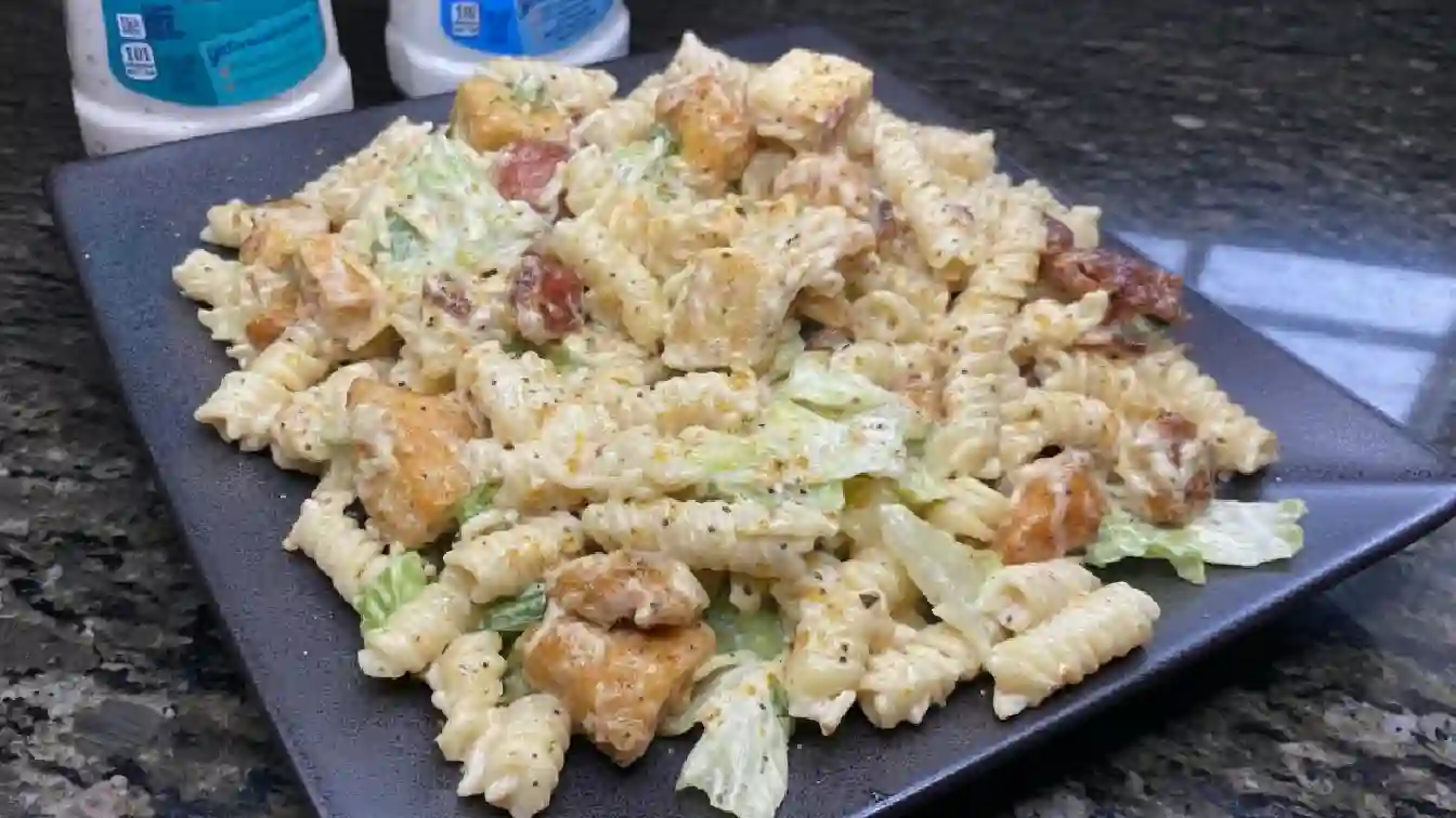 The Best Creamy Chicken Caesar Pasta Salad