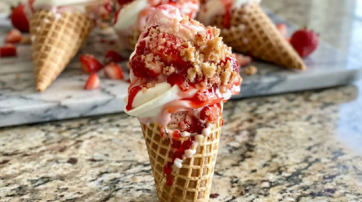 Strawberry Crunch Cheesecake Cones