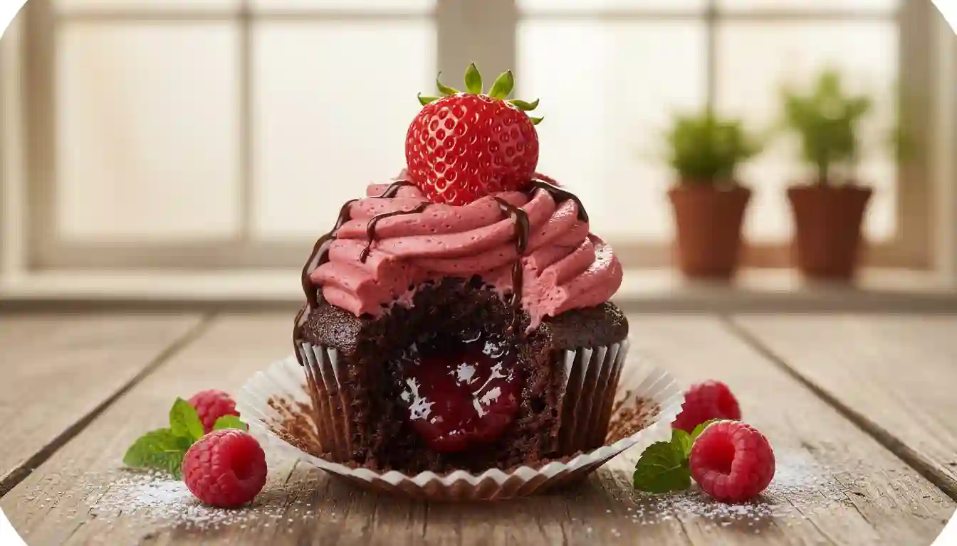 Chocolate Strawberry Jam Cupcakes