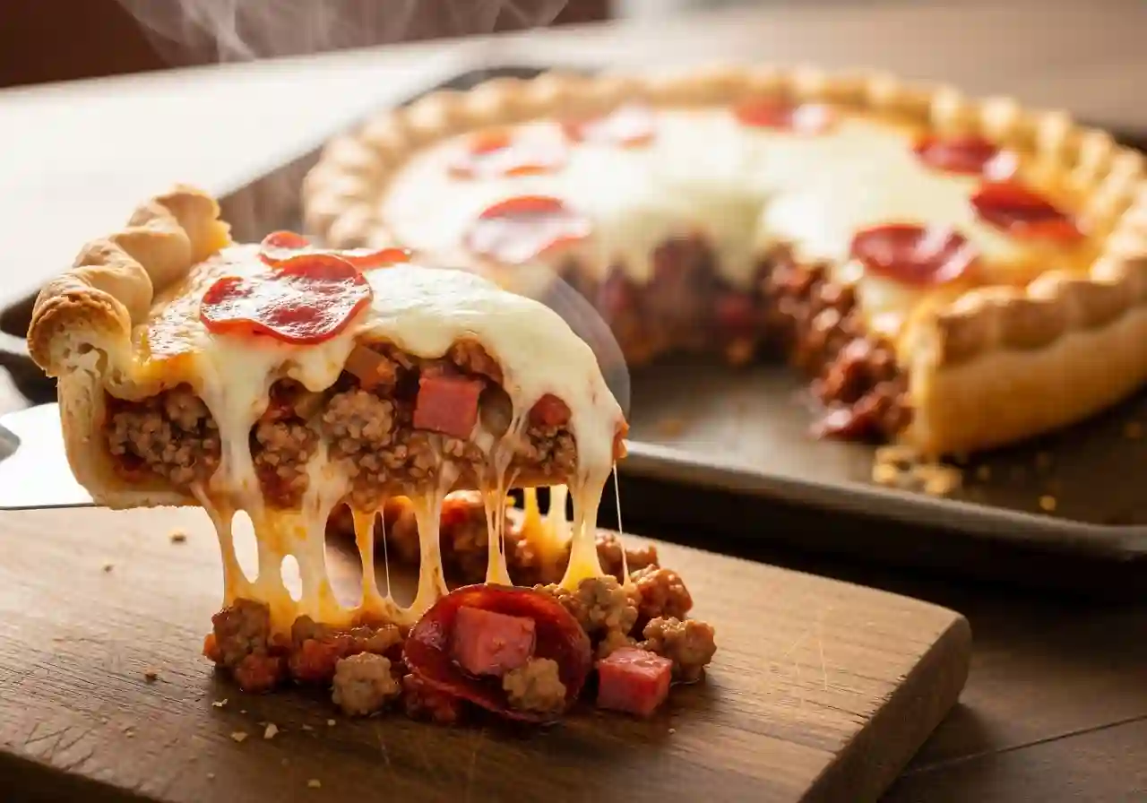 Deep Hamburger Beef Sausage and Pepperoni Pie