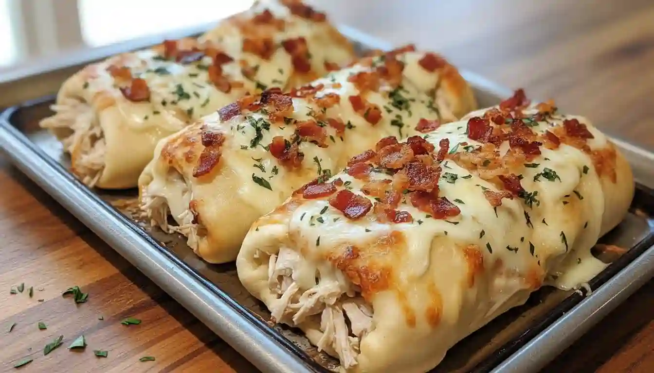 Loaded Bacon Chicken Alfredo Stuffed Breadstick Bombs Recipe