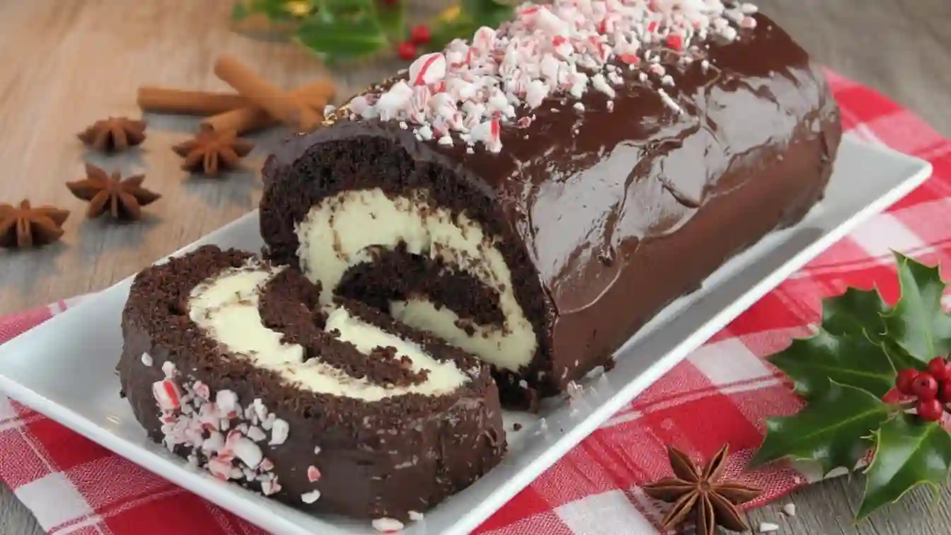 Peppermint Ganache Swiss Roll Cake